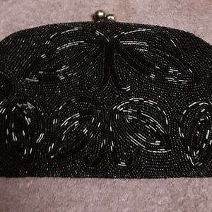 Beaded black clutch
